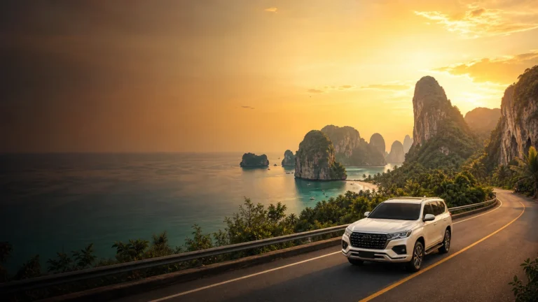 Private taxi on a scenic coastal road in Krabi Thailand